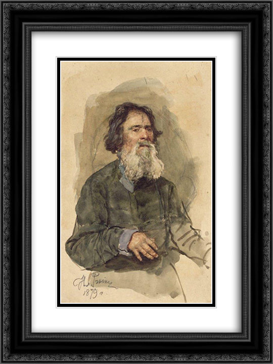 Portrait of a bearded peasant 18x24 Black Ornate Wood Framed Art Print Poster with Double Matting by Repin, Ilya
