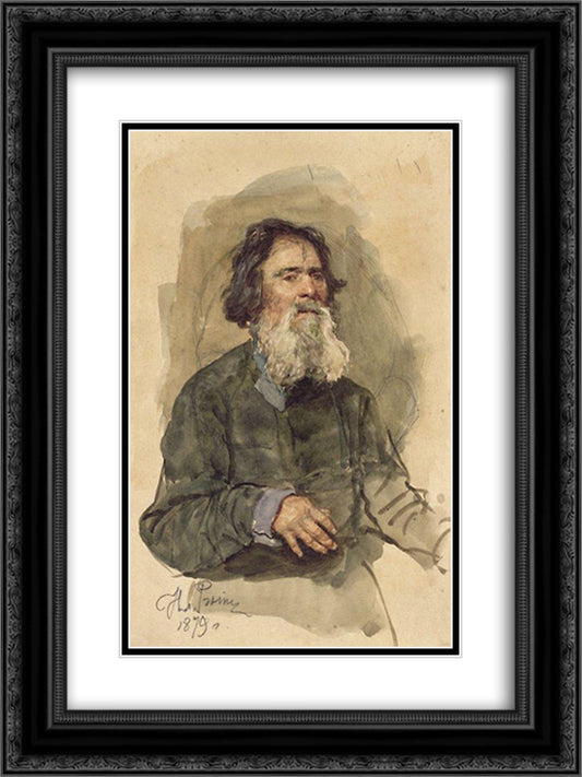 Portrait of a bearded peasant 18x24 Black Ornate Wood Framed Art Print Poster with Double Matting by Repin, Ilya