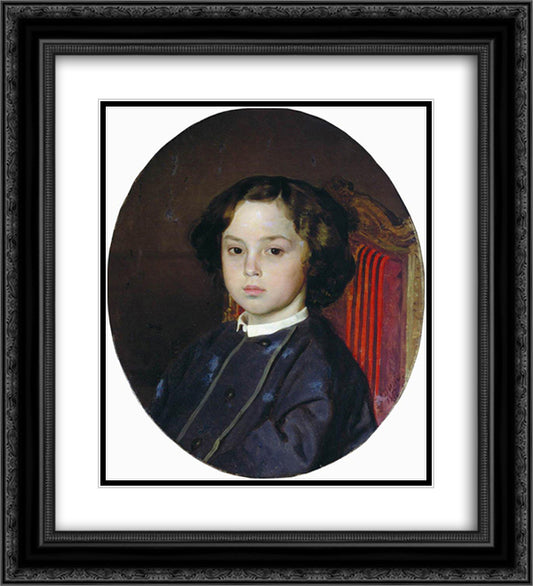 Portrait of a Boy 20x22 Black Ornate Wood Framed Art Print Poster with Double Matting by Repin, Ilya