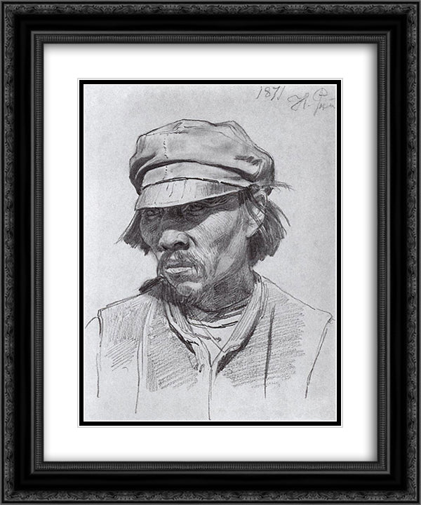 Portrait of a kalmyk 20x24 Black Ornate Wood Framed Art Print Poster with Double Matting by Repin, Ilya