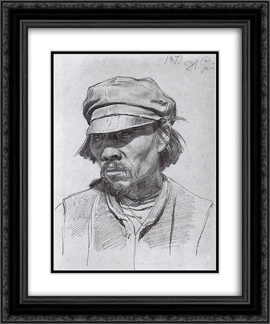 Portrait of a kalmyk 20x24 Black Ornate Wood Framed Art Print Poster with Double Matting by Repin, Ilya