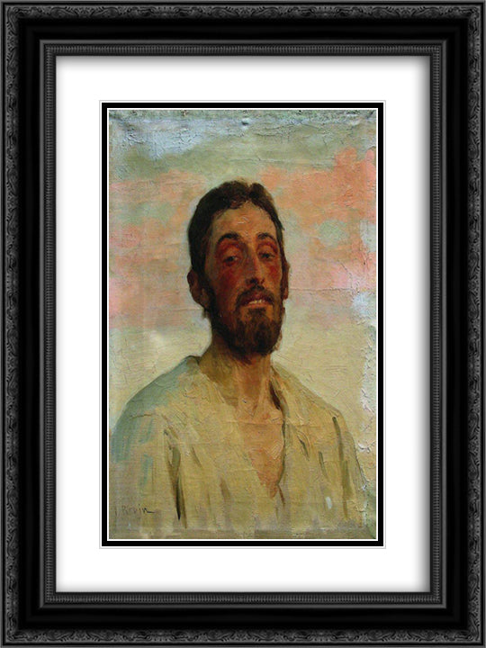 Portrait of a Man 18x24 Black Ornate Wood Framed Art Print Poster with Double Matting by Repin, Ilya