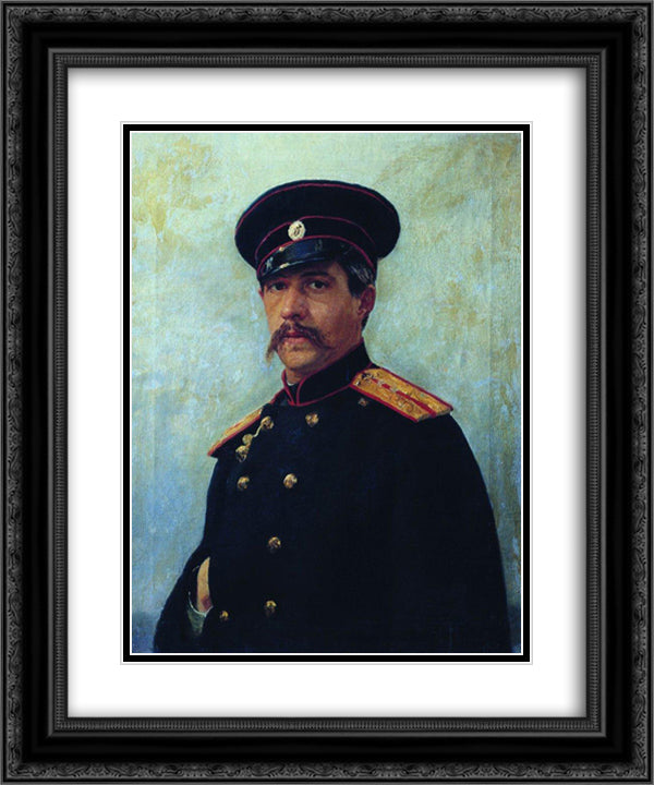 Portrait of a military engineer, Captain A. Shevtsov, brother of the artist's wife 20x24 Black Ornate Wood Framed Art Print Poster with Double Matting by Repin, Ilya