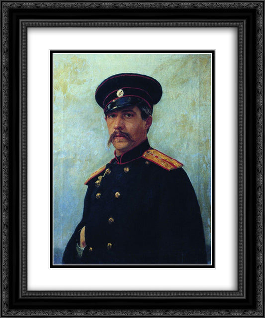 Portrait of a military engineer, Captain A. Shevtsov, brother of the artist's wife 20x24 Black Ornate Wood Framed Art Print Poster with Double Matting by Repin, Ilya