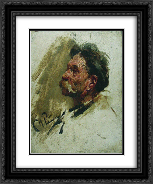 Portrait of a peasant 20x24 Black Ornate Wood Framed Art Print Poster with Double Matting by Repin, Ilya