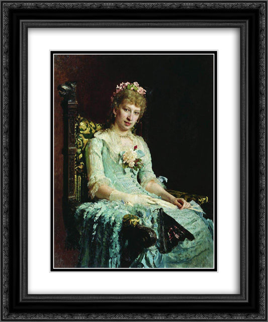Portrait of a Woman (E.D. Botkina) 20x24 Black Ornate Wood Framed Art Print Poster with Double Matting by Repin, Ilya
