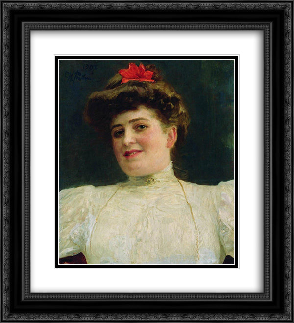 Portrait of a Woman (Olga Shoofs) 20x22 Black Ornate Wood Framed Art Print Poster with Double Matting by Repin, Ilya