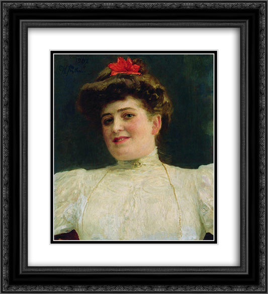 Portrait of a Woman (Olga Shoofs) 20x22 Black Ornate Wood Framed Art Print Poster with Double Matting by Repin, Ilya