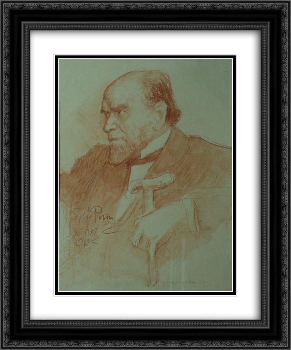 Portrait of Academician A. F. Koni 20x24 Black Ornate Wood Framed Art Print Poster with Double Matting by Repin, Ilya