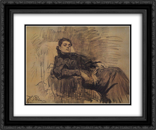 Portrait of actress Eleonora Duse 24x20 Black Ornate Wood Framed Art Print Poster with Double Matting by Repin, Ilya