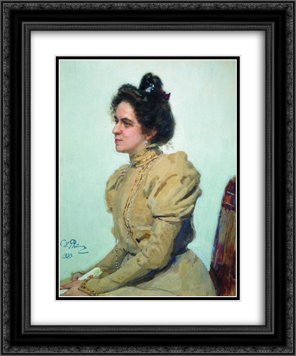 Portrait of actress Lyubov Sazonova-Shuvalova 20x24 Black Ornate Wood Framed Art Print Poster with Double Matting by Repin, Ilya