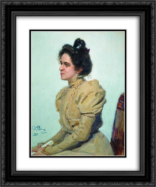 Portrait of actress Lyubov Sazonova-Shuvalova 20x24 Black Ornate Wood Framed Art Print Poster with Double Matting by Repin, Ilya