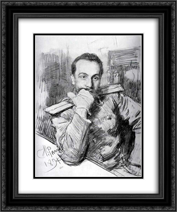 Portrait of Aleksandr Zhirkevich 20x24 Black Ornate Wood Framed Art Print Poster with Double Matting by Repin, Ilya