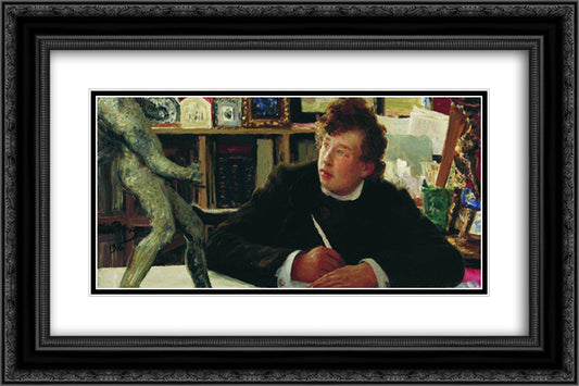 Portrait of Alesha Repin (Age of Pushkin) 24x16 Black Ornate Wood Framed Art Print Poster with Double Matting by Repin, Ilya
