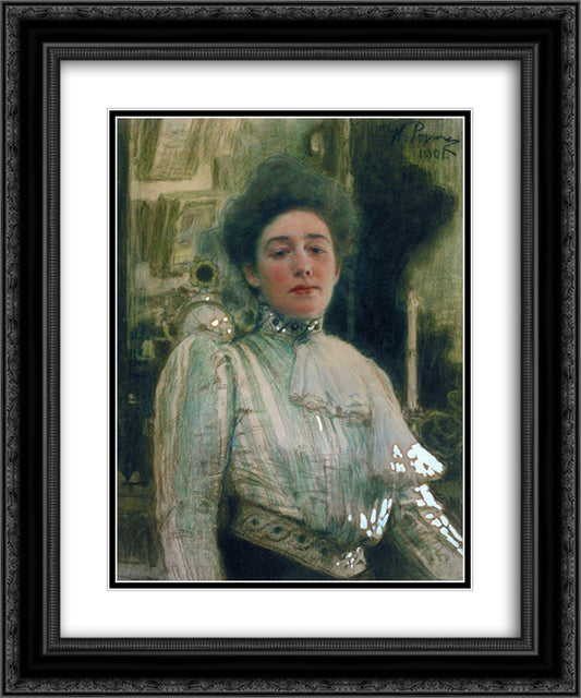 Portrait of Alexandra Pavlovna Botkina 20x24 Black Ornate Wood Framed Art Print Poster with Double Matting by Repin, Ilya