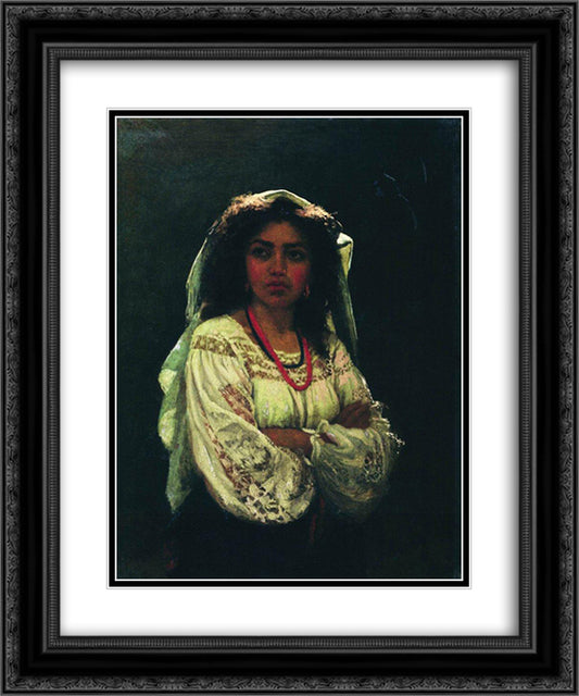 Portrait of an Italian woman 20x24 Black Ornate Wood Framed Art Print Poster with Double Matting by Repin, Ilya