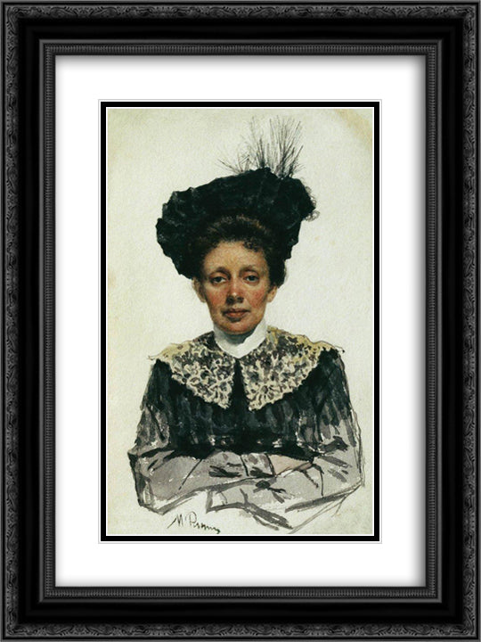 Portrait of an Unknown Woman 18x24 Black Ornate Wood Framed Art Print Poster with Double Matting by Repin, Ilya