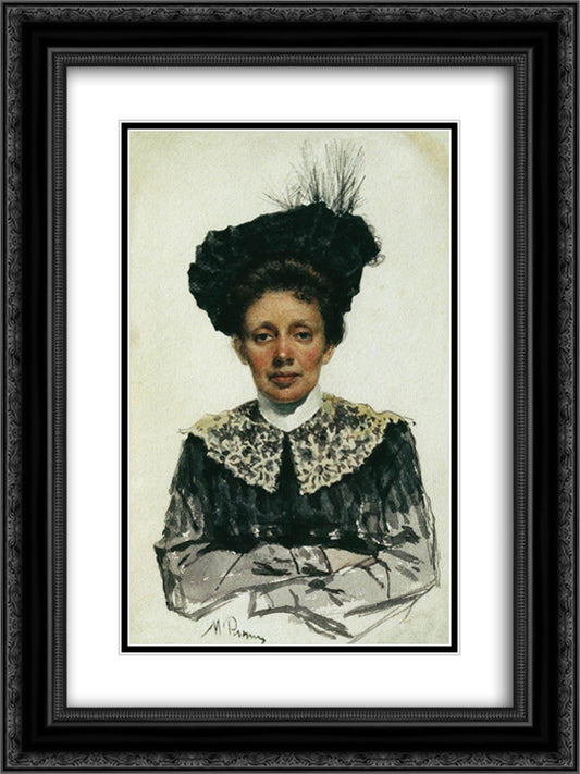 Portrait of an Unknown Woman 18x24 Black Ornate Wood Framed Art Print Poster with Double Matting by Repin, Ilya