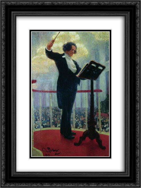 Portrait of Anton Rubinstein 18x24 Black Ornate Wood Framed Art Print Poster with Double Matting by Repin, Ilya