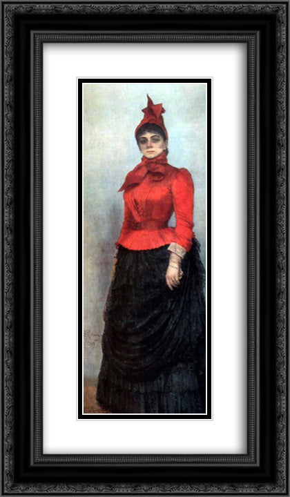 Portrait of Baroness Varvara Ikskul von Hildenbandt 14x24 Black Ornate Wood Framed Art Print Poster with Double Matting by Repin, Ilya