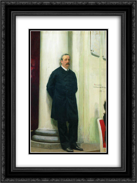 Portrait of composer and chemist Aleksander Porfirievich Borodin 18x24 Black Ornate Wood Framed Art Print Poster with Double Matting by Repin, Ilya