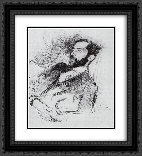 Portrait of Dmitri Sergueyevich Merezhkovsky 20x22 Black Ornate Wood Framed Art Print Poster with Double Matting by Repin, Ilya
