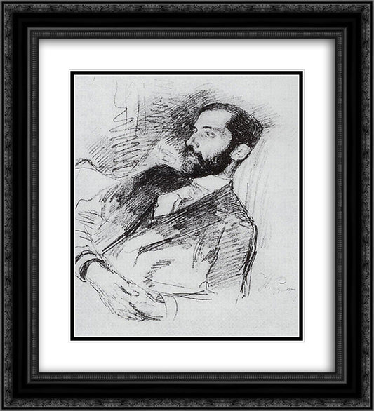 Portrait of Dmitri Sergueyevich Merezhkovsky 20x22 Black Ornate Wood Framed Art Print Poster with Double Matting by Repin, Ilya