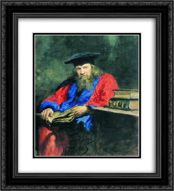 Portrait of Dmitry Mendeleev 20x22 Black Ornate Wood Framed Art Print Poster with Double Matting by Repin, Ilya