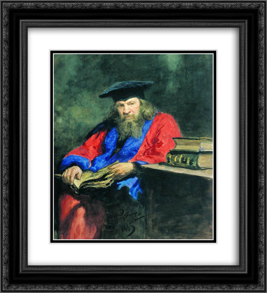 Portrait of Dmitry Mendeleev 20x22 Black Ornate Wood Framed Art Print Poster with Double Matting by Repin, Ilya