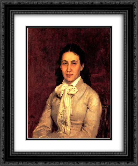 Portrait of E. Mamontova 20x24 Black Ornate Wood Framed Art Print Poster with Double Matting by Repin, Ilya