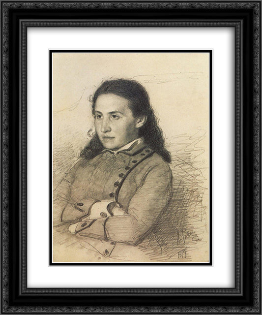 Portrait of E.G. Mamontova 20x24 Black Ornate Wood Framed Art Print Poster with Double Matting by Repin, Ilya