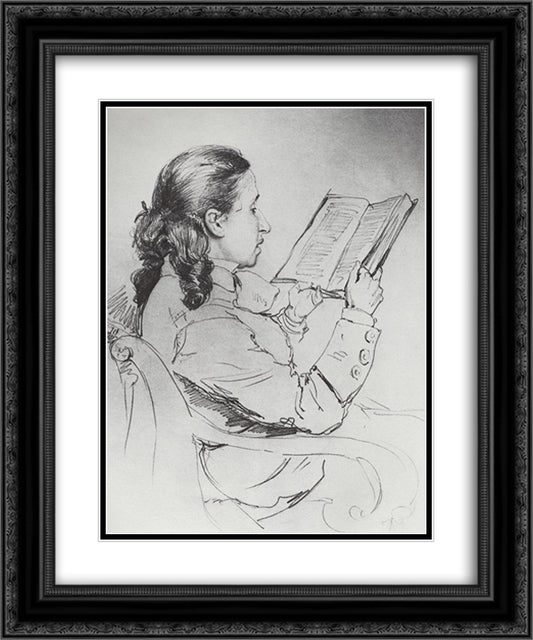 Portrait of E.G. Mamontova reading 20x24 Black Ornate Wood Framed Art Print Poster with Double Matting by Repin, Ilya