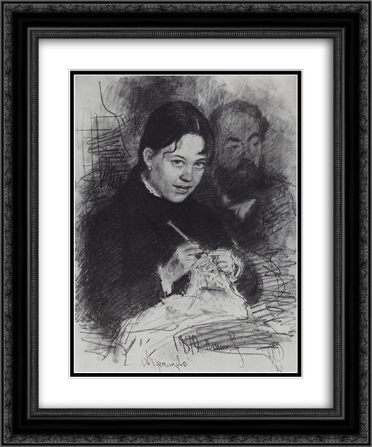 Portrait of E.L. Prahova and painter R.S. Levitsky 20x24 Black Ornate Wood Framed Art Print Poster with Double Matting by Repin, Ilya