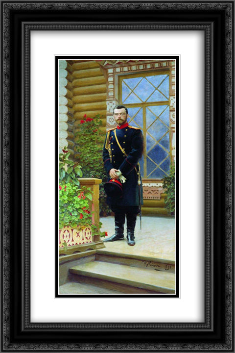 Portrait of Emperor Nicholas II on the porch 16x24 Black Ornate Wood Framed Art Print Poster with Double Matting by Repin, Ilya