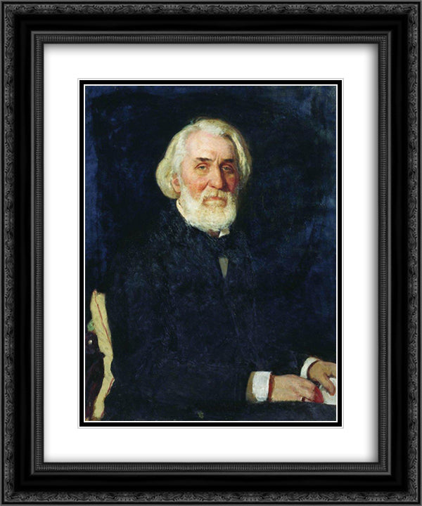 Portrait of Ivan Turgenev 20x24 Black Ornate Wood Framed Art Print Poster with Double Matting by Repin, Ilya