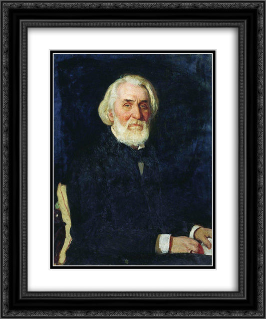 Portrait of Ivan Turgenev 20x24 Black Ornate Wood Framed Art Print Poster with Double Matting by Repin, Ilya