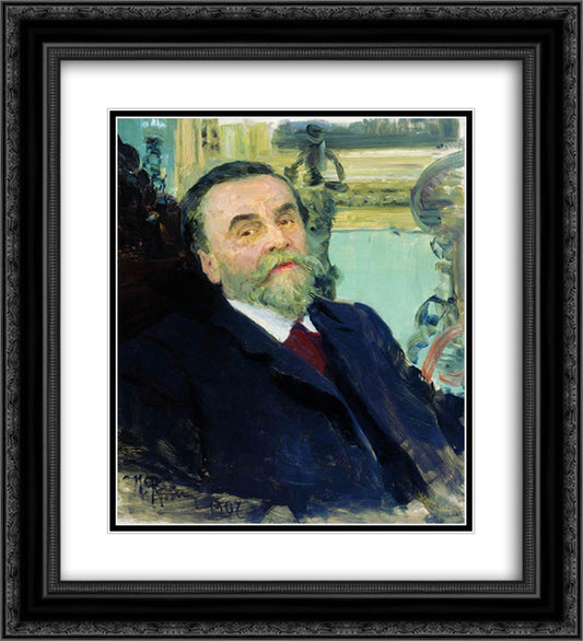 Portrait of Ivan Zvetkov 20x22 Black Ornate Wood Framed Art Print Poster with Double Matting by Repin, Ilya