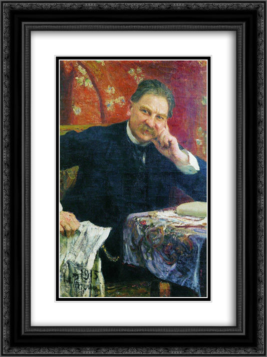 Portrait of J.M. Vengerov 18x24 Black Ornate Wood Framed Art Print Poster with Double Matting by Repin, Ilya