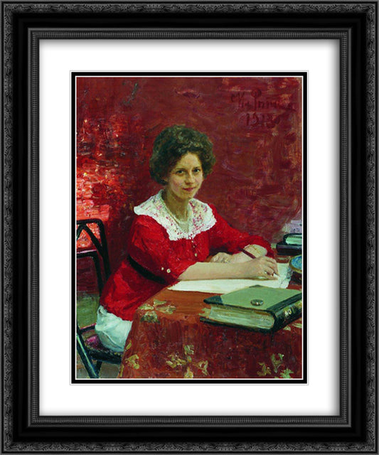 Portrait of K.B. Boleslavova 20x24 Black Ornate Wood Framed Art Print Poster with Double Matting by Repin, Ilya