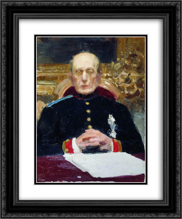 Portrait of Konstantin Petrovich Pobedonostsev 20x24 Black Ornate Wood Framed Art Print Poster with Double Matting by Repin, Ilya