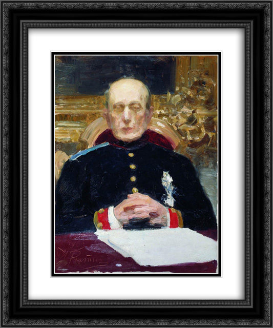 Portrait of Konstantin Petrovich Pobedonostsev 20x24 Black Ornate Wood Framed Art Print Poster with Double Matting by Repin, Ilya