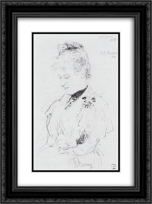 Portrait of L.N. Yakovleva 18x24 Black Ornate Wood Framed Art Print Poster with Double Matting by Repin, Ilya
