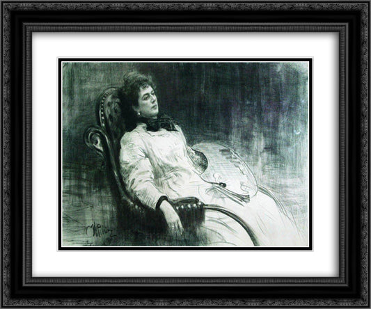 Portrait of M.K. Tenisheva 24x20 Black Ornate Wood Framed Art Print Poster with Double Matting by Repin, Ilya