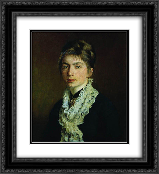 Portrait of M.P. Shevtsova, wife of A. Shevtsov 20x22 Black Ornate Wood Framed Art Print Poster with Double Matting by Repin, Ilya
