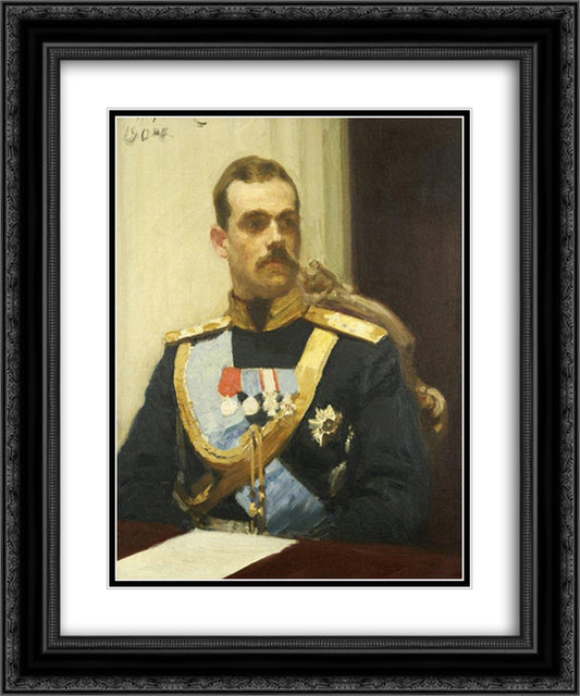 Portrait of member of State Council Grand Prince Mikhail Aleksandrovich Romanov. Study. 20x24 Black Ornate Wood Framed Art Print Poster with Double Matting by Repin, Ilya