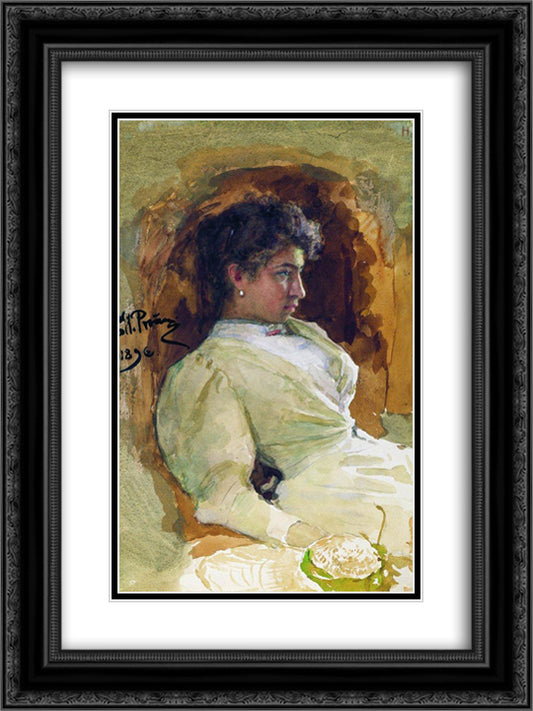 Portrait of N.I. Repina 18x24 Black Ornate Wood Framed Art Print Poster with Double Matting by Repin, Ilya