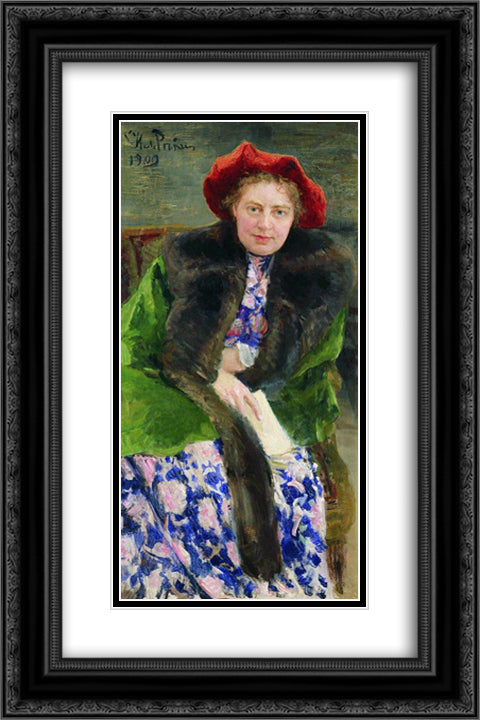 Portrait of Nadezhda Borisovna Nordman-Severova 16x24 Black Ornate Wood Framed Art Print Poster with Double Matting by Repin, Ilya