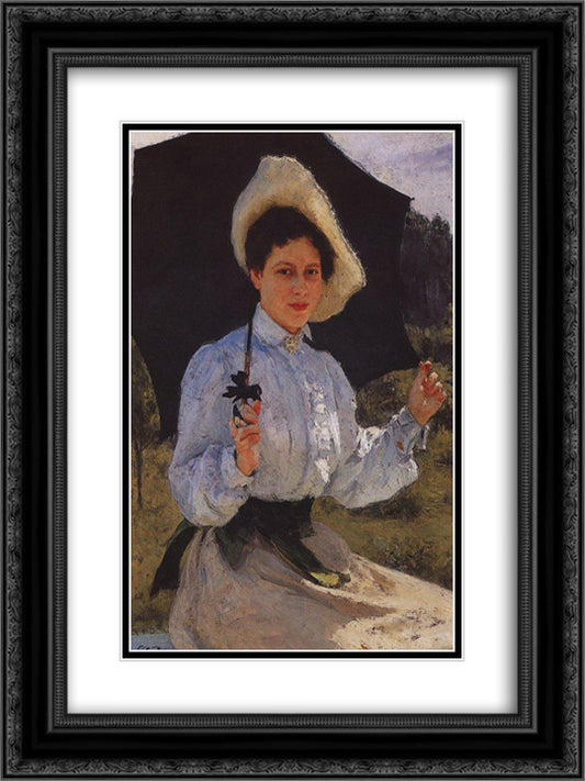 Portrait of Nadezhda Repina, the Artist's Daughter 18x24 Black Ornate Wood Framed Art Print Poster with Double Matting by Repin, Ilya
