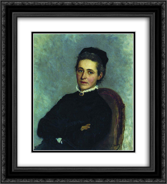 Portrait of of Julia Bogdanovna Repman, born Krause, wife of Dr. A.H. Repman 20x22 Black Ornate Wood Framed Art Print Poster with Double Matting by Repin, Ilya