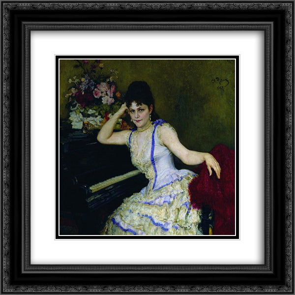 Portrait of pianist and professor of Saint Petersburg Conservatory Sophie Menter 20x20 Black Ornate Wood Framed Art Print Poster with Double Matting by Repin, Ilya